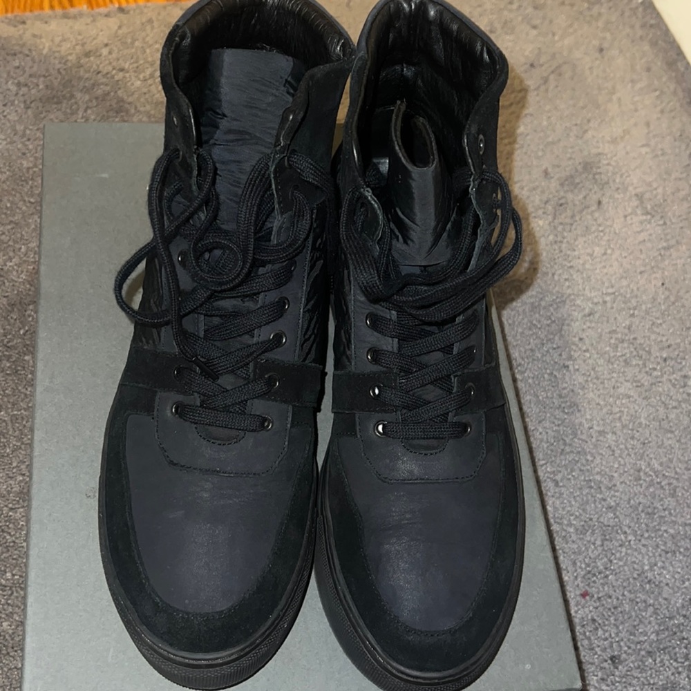 ALLSAINTS black suede and nylon high top sneakers size 43. Worn once